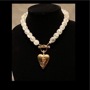 Glass Beads & Large Heart Necklace